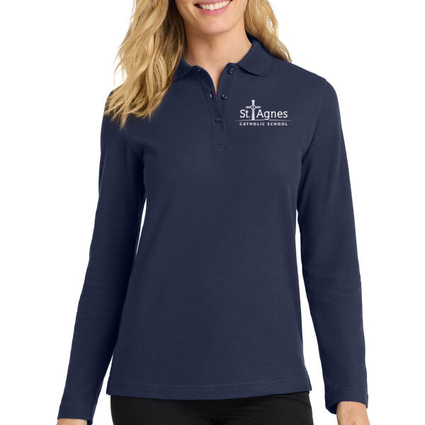 Port Authority Women's Silk Touch Long Sleeve Polo - Printed Logo Thumbnail