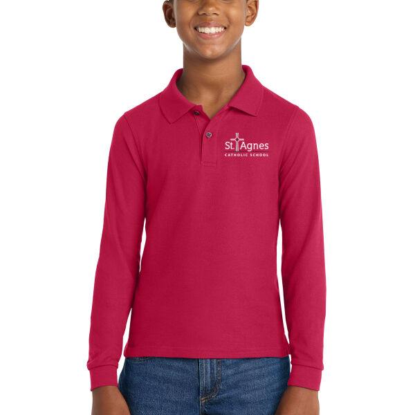 Port Authority - Youth Silk Touch Long Sleeve Polo - Printed Logo Thumbnail
