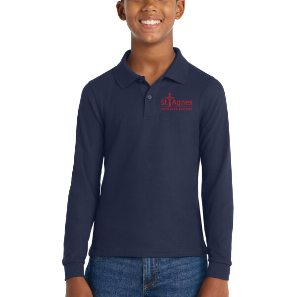 Port Authority - Youth Silk Touch Long Sleeve Polo - Printed Logo Thumbnail
